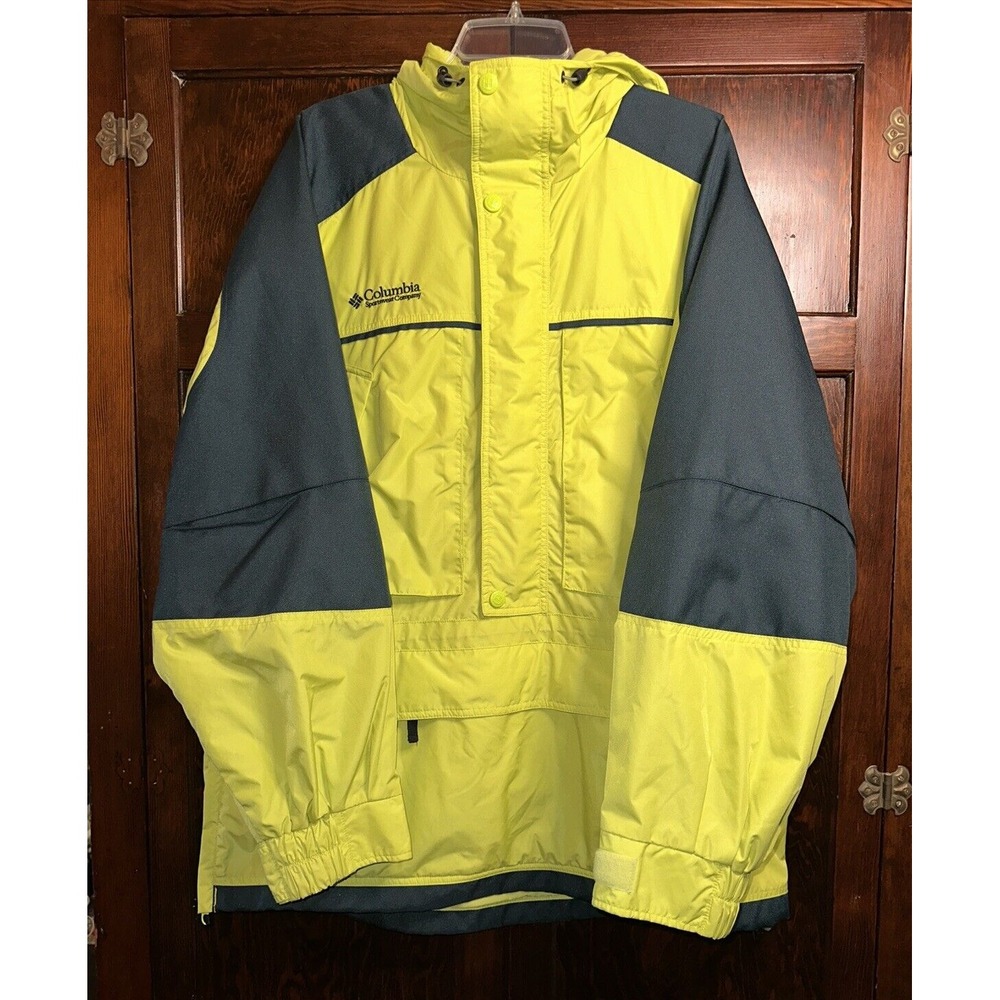 Columbia Sportswear Hooded 3/4 Zip Pullover Jacket SZ Large Lime Green Navy Gray